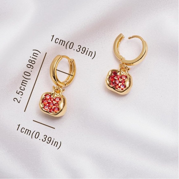 Gold dangle small Pomegranate Earrings - Picture 3 of 3